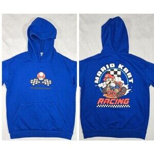 Super Mario Kart Racing Pullover Hoodie Blue Boys Size 14/16